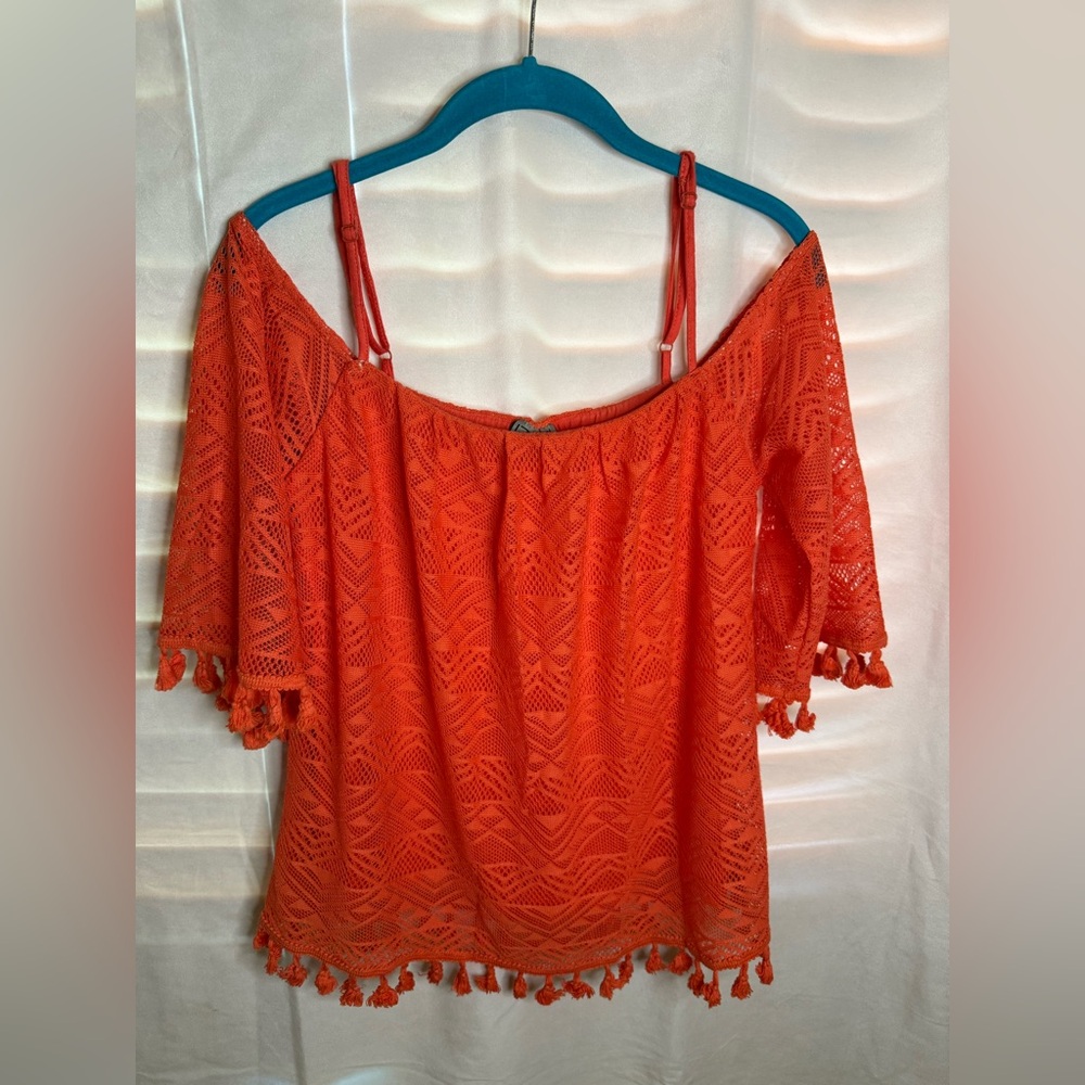 EUC Orange Off-Shoulder Lace Top size M